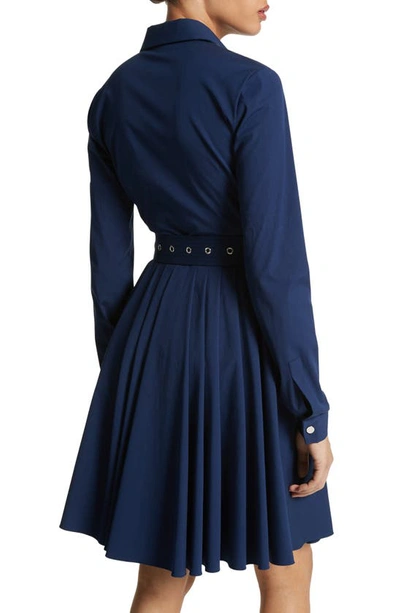 Shop Michael Kors Collection Organic Cotton Stretch Poplin Belted Cargo Shirtdress In Navy