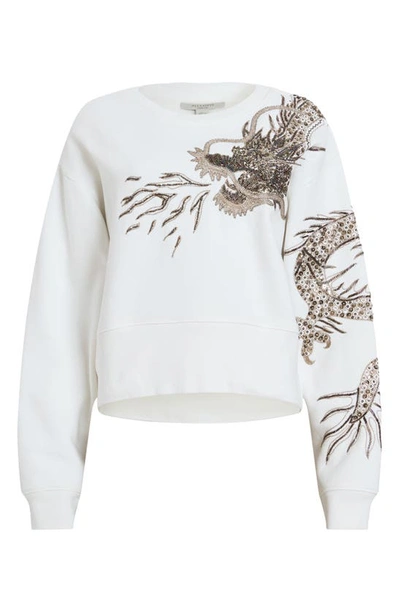 Shop Allsaints Dragon Separo Sequin Sweatshirt In White