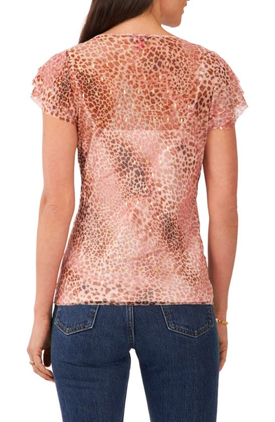 Shop Vince Camuto Tiered Ruffle Foil Mesh Top In Natural Taupe