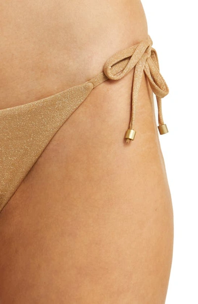 Vitamin A Elle Metallic Side Tie Bikini Bottoms In Golden Glow Metallic