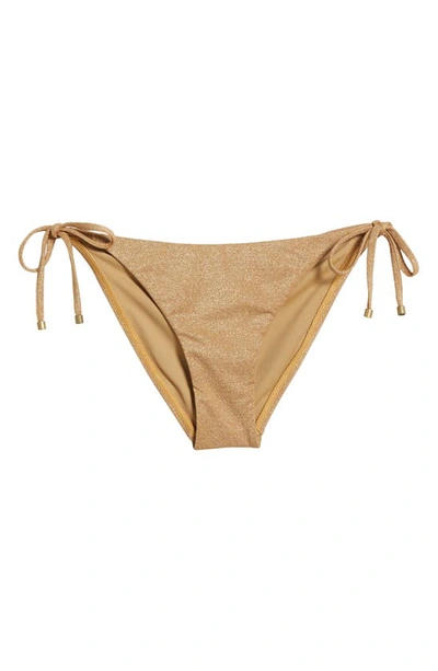 Vitamin A Elle Metallic Side Tie Bikini Bottoms In Golden Glow Metallic