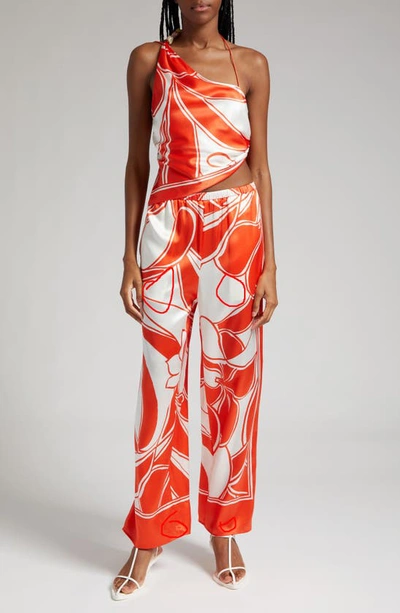 Shop Sir Ramona Asymmetric Sleeveless Silk Halter Top In Mariposa Lily