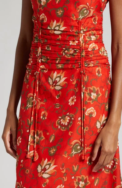 Shop Sir Reyes Floral Print Ruched Cotton & Silk Dress In Cactus Flower