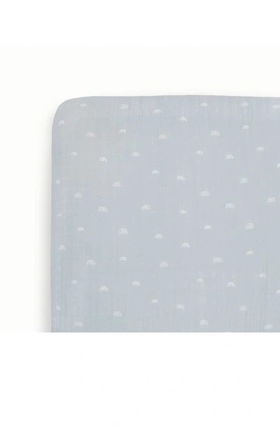 Little Unicorn Cotton Muslin Crib Sheet In Blue Rainbow