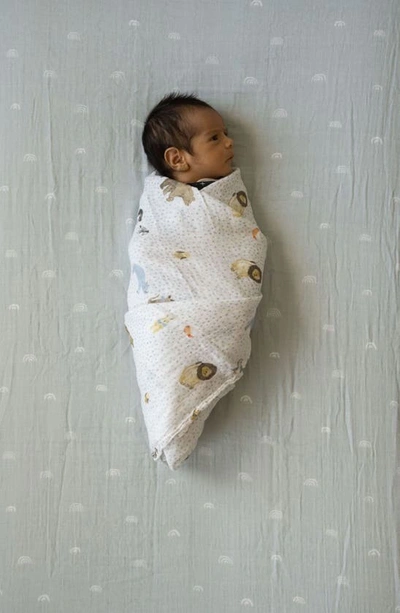 Little Unicorn Cotton Muslin Crib Sheet In Blue Rainbow