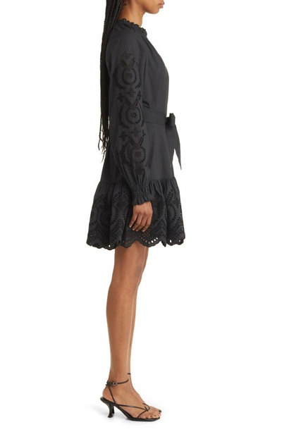 Shop Rails Saylor Long Sleeve Belted Cotton Blend Dress In Black Eyelet