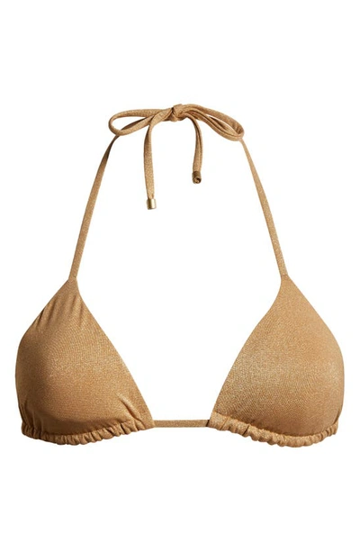 Shop Vitamin A Gia Metallic Triangle Bikini Top In Golden Glow Metallic