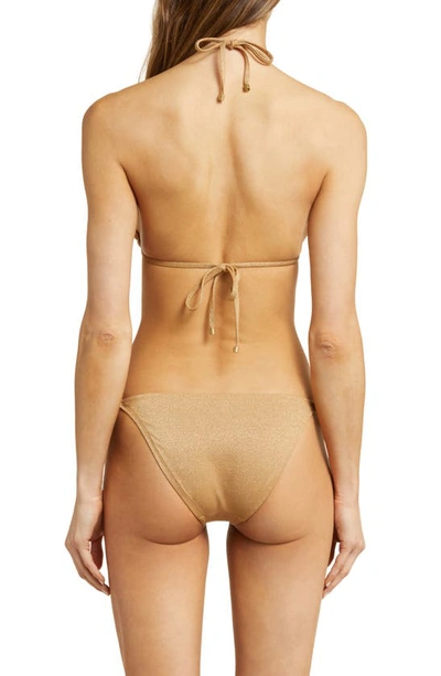 Shop Vitamin A Gia Metallic Triangle Bikini Top In Golden Glow Metallic