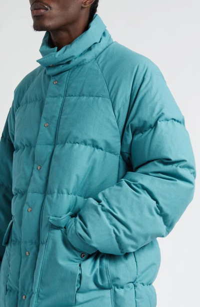 Shop Visvim Ulmer Wool & Linen Down Jacket In Blue/ Green