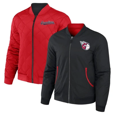 Shop Darius Rucker Collection By Fanatics Black/red Cleveland Guardians Reversible Full-zip Bomber Jacket