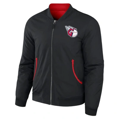 Shop Darius Rucker Collection By Fanatics Black/red Cleveland Guardians Reversible Full-zip Bomber Jacket