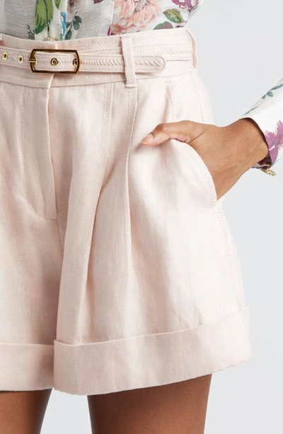 Shop Zimmermann Matchmaker Pleat Front Linen Shorts In Blush