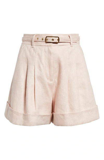 Shop Zimmermann Matchmaker Pleat Front Linen Shorts In Blush