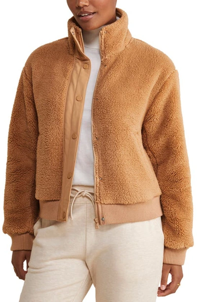 Shop Vineyard Vines Plush Teddy Bomber Jacket In Toasted Almond