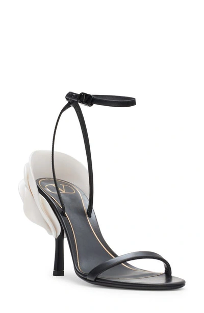 Shop Valentino Archive Roserouche Ankle Strap Stiletto Sandal In Nero/ Bianco/ Nero