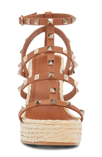 Shop Valentino Rockstud Espadrille Wedge Sandal In Almond Beige/ Naturale