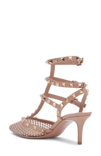 Shop Valentino Rockstud T-strap Pointed Toe Pump In Silk/ Rose Cannelle