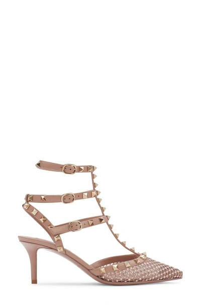 Shop Valentino Rockstud T-strap Pointed Toe Pump In Silk/ Rose Cannelle