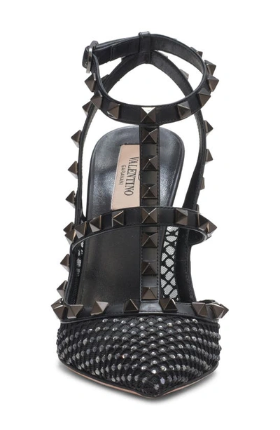 Shop Valentino Rockstud T-strap Pointed Toe Pump In Black Diamond/ Nero