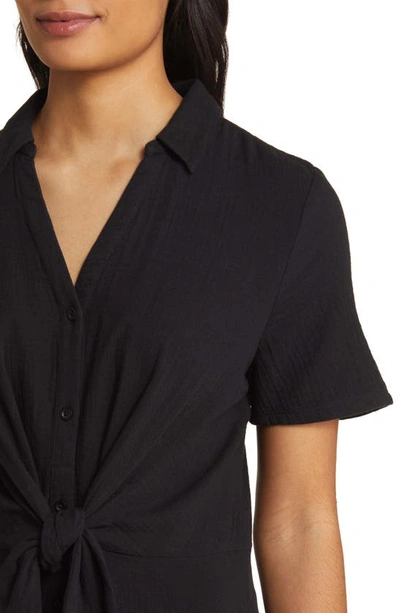 Shop Caslon (r) Vacation Tie Front Gauze Shirtdress In Black