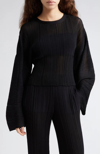 Shop Stella Mccartney Statement Sleeve Plissé Sweater In 1000 - Black