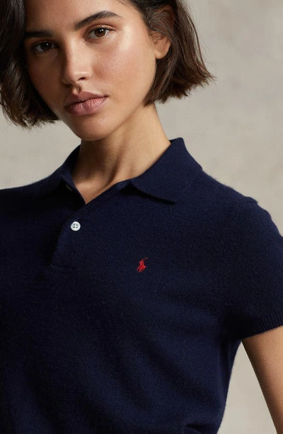Shop Ralph Lauren Short Sleeve Cashmere Polo Sweater In Hunter Navy