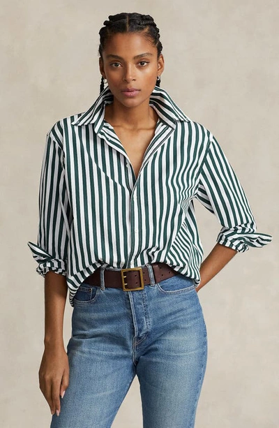 Shop Ralph Lauren Relaxed Fit Stripe Cotton Button-down Shirt In 1480a Olive/ White Stripe