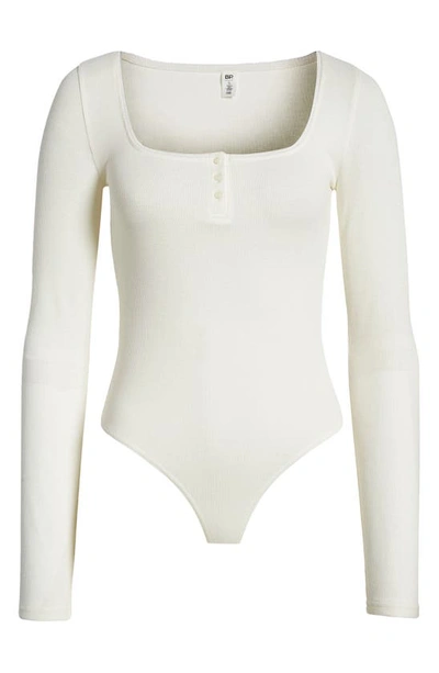 Shop Bp. Long Sleeve Henley Organic Cotton Blend Thermal Bodysuit In Ivory