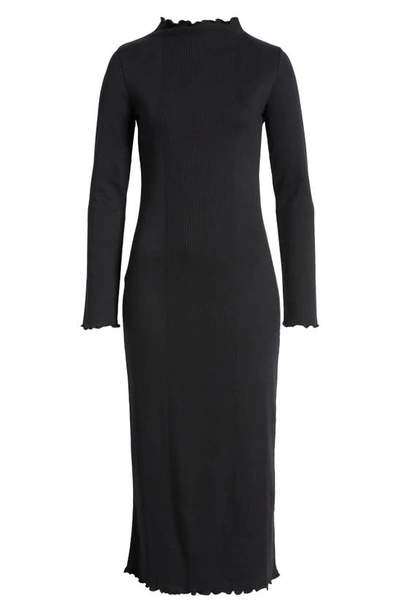 Shop Treasure & Bond Placed Rib Mock Neck Long Sleeve Midi Dress In Black