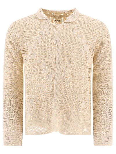 Shop Bode "overdye Crochet" Shirt In Beige