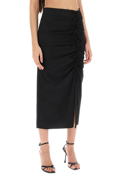 Shop Ganni Midi Skirt With Ornamental Bows In Black