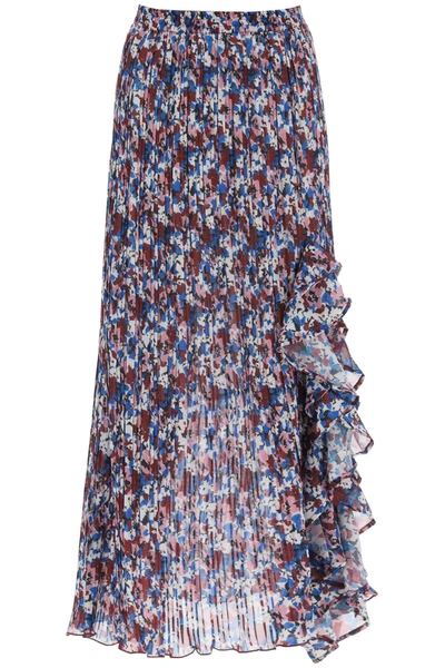 Shop Ganni Pleated Midi Skirt With Leopard Motif In Multicolor