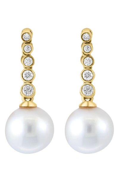 Shop Effy 14k Gold Diamond & Freshwater Pearl Drop Earrings In Yellow