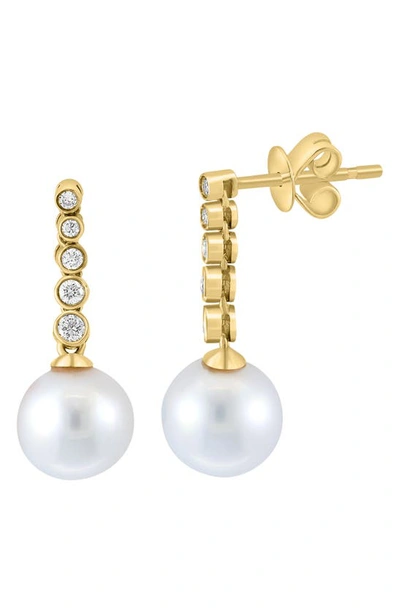 Shop Effy 14k Gold Diamond & Freshwater Pearl Drop Earrings In Yellow