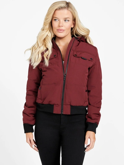 Shop Guess Factory Eco Dustina Hooded Padded Jacket In Red