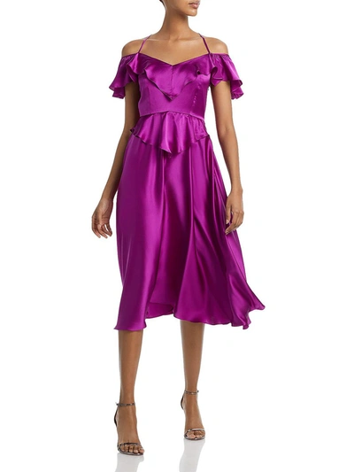 Shop Undra Celeste New York Womens Silk Off-the-shoulder Midi Dress In Purple