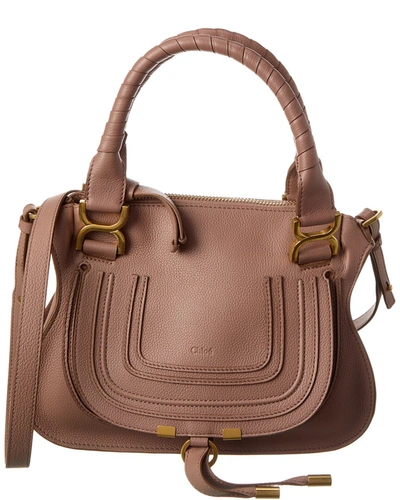 Shop Chloé Marcie Small Leather Satchel In Beige