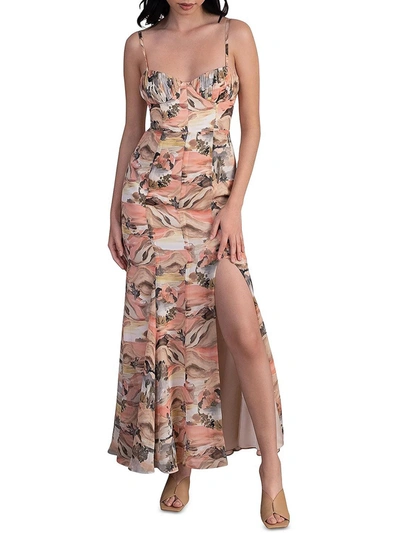Shop Fame And Partners Clementine Womens Printed Long Maxi Dress In Beige