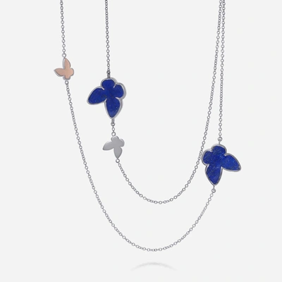 Shop Salvini 18k White Gold, Lapis And Diamond Station Necklace 20081485 In Blue