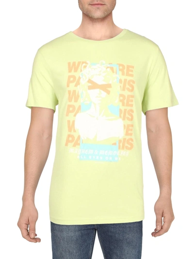 Shop Elevenparis All Eyes On Me Mens Cotton Crew Neck Graphic T-shirt In Yellow