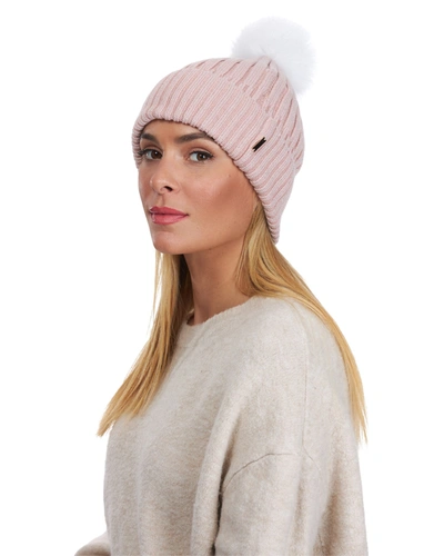 Shop Gorski Metallic Wool Blend Hat With Fox Pompom In Pink