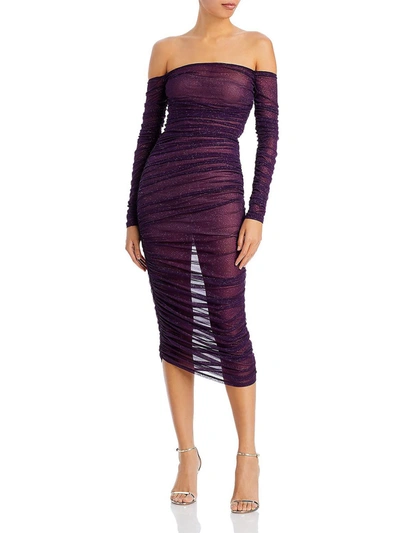 Shop Bronx And Banco Maya Womens Glitter Off-the-shoulder Midi Dress In Purple