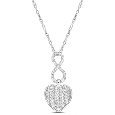 Mimi & Max 1/4ct Tdw Diamond Infinity Heart Pendant W Round Cable Chain In Sterling Silver - 18 In In White