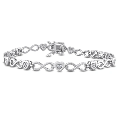 Mimi & Max 1/6ct Tdw Heart-shaped Diamond Infinity Link Statement Bracelet In Sterling Silver - 7.25 In In White