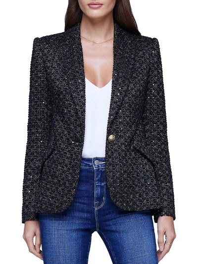 Shop L Agence Chamberlain Womens Tweed Metallic One-button Blazer In Multi