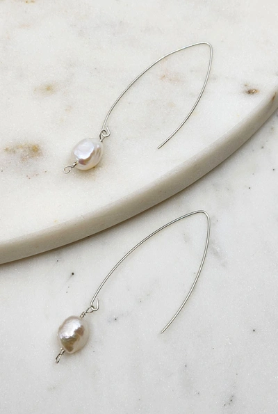 Shop A Blonde And Her Bag Long Drop Pearl Earrings In Silver