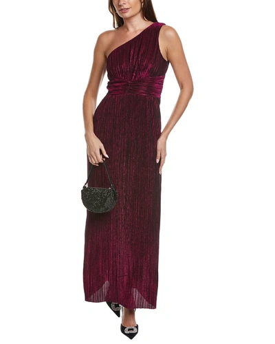 Shop Taylor Crinkle Metallic One-shoulder Gown In Red