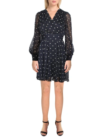 Shop Tommy Hilfiger Petites Womens Chiffon Polka Dot Fit & Flare Dress In Black