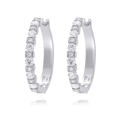 Shop Damiani 18k White Gold And Diamond Huggie Earrings In Silver