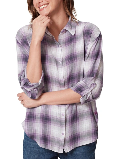 Shop Gloria Vanderbilt Amanda Shirt Womens Collared Plaid Button-down Top In Purple